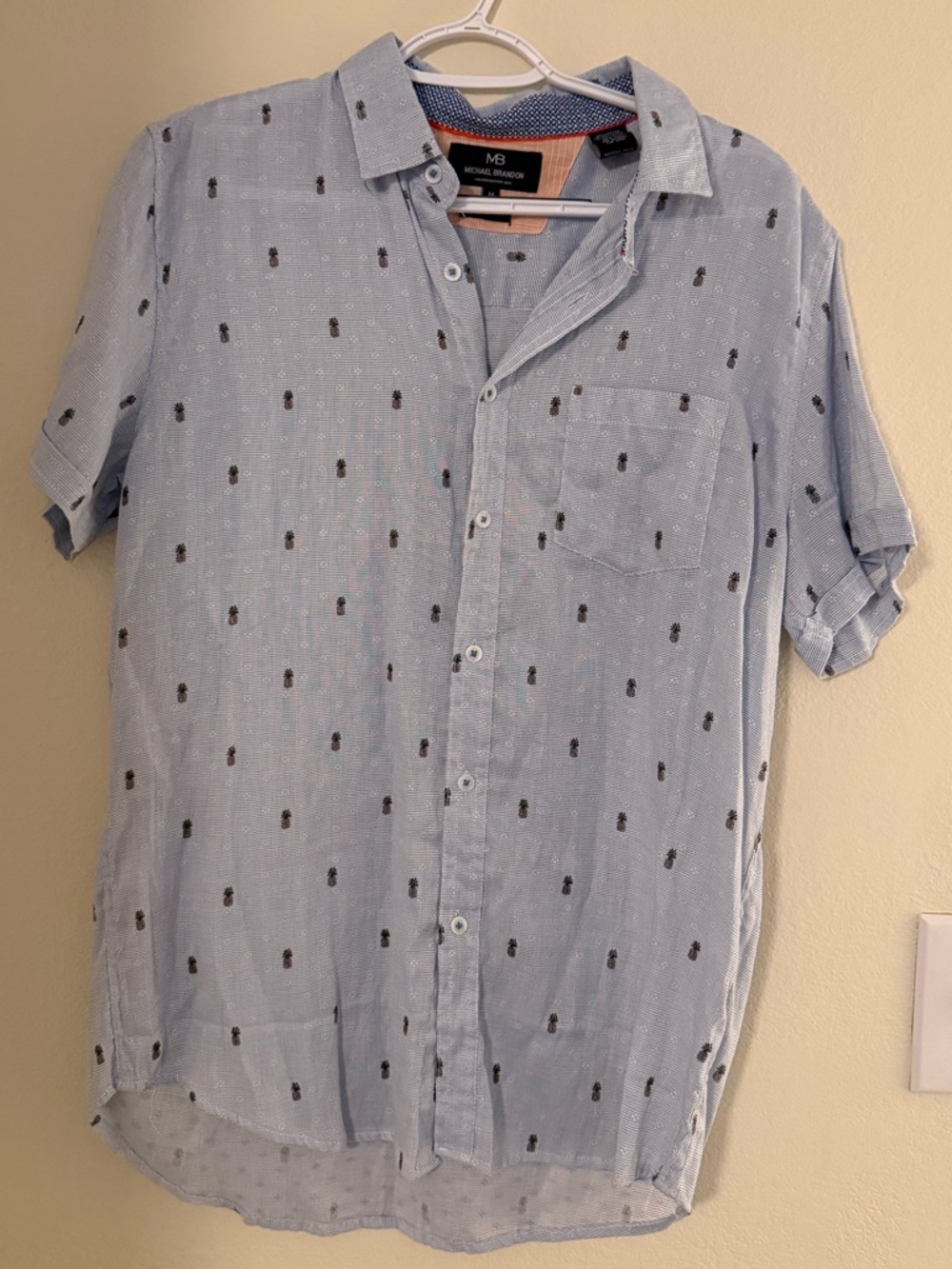 Michael Brandon Light Blue Short Sleeve Button-Down with Pineapple Print